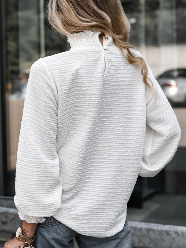 Women's Mock Neck Ruffle Loose Lantern Top