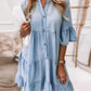 Women's Chiffon Denim Button Front Shirtdress