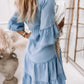 Women's Chiffon Denim Button Front Shirtdress