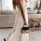 Women's Boho Romantic Solid Tassel & Ruffle Lace Slip Dress