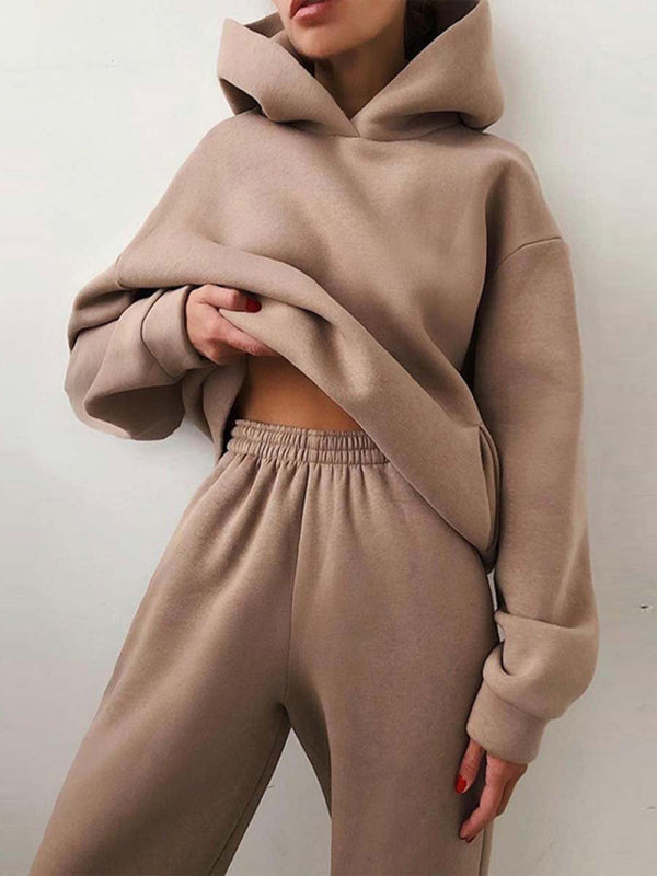 Women's Trendy Solid Color Hoody Sweatshirt and Sweatpants Set