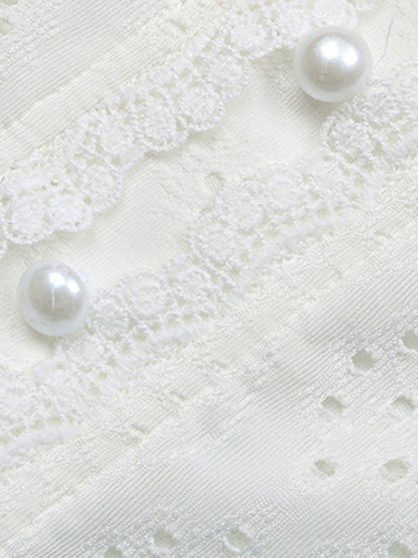 Women's Bohemian V-Neck Eyelet Romantic Short Sleeve Top