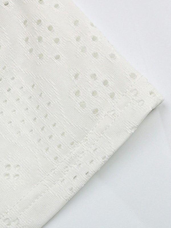 Women's Bohemian V-Neck Eyelet Romantic Short Sleeve Top