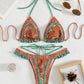 Women's Boho Ethnic Print Ruffles and Frills Halter Bikini