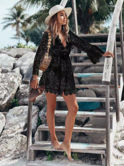 Women's Sexy Lace Long Sleeve Swimsuit Cover Up Dress
