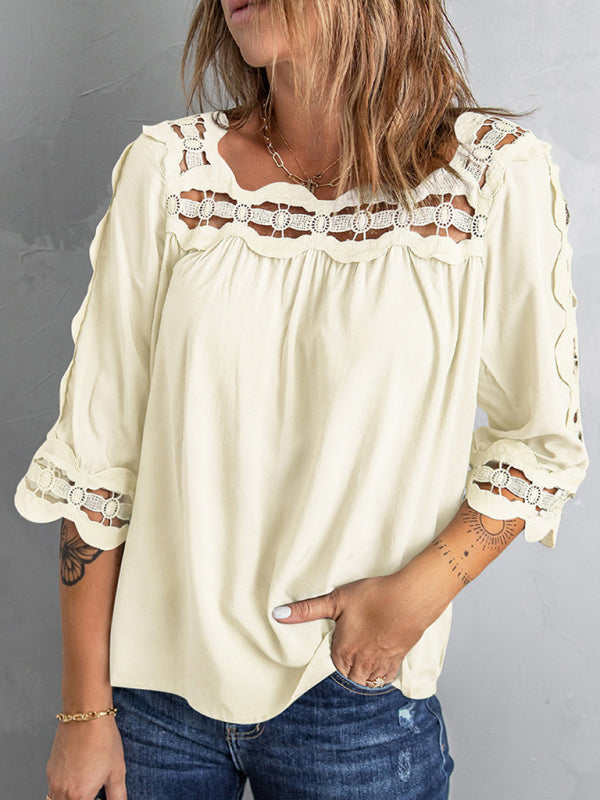 Women's Crochet Trim Square Neck Bohemian Top