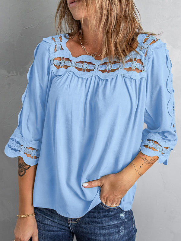 Women's Crochet Trim Square Neck Bohemian Top