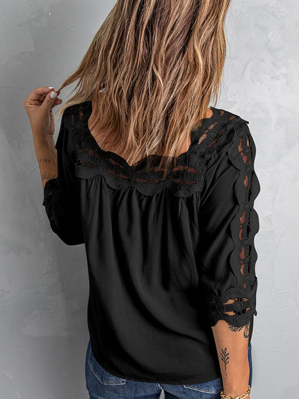 Women's Crochet Trim Square Neck Bohemian Top