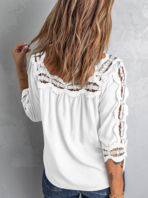 Women's Crochet Trim Square Neck Bohemian Top