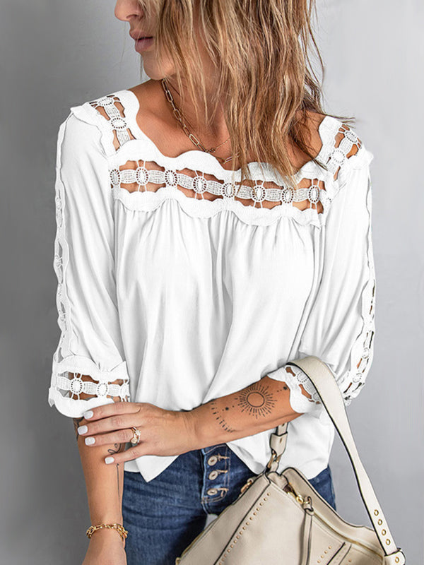 Women's Crochet Trim Square Neck Bohemian Top