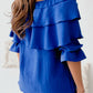 Double-Ruffled Off-the-shoulder Tie-Neck Top