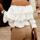 Double-Ruffled Off-the-shoulder Tie-Neck Top