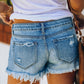 Women's Ripped Cutoff Burron up Trendy Denim Shorts