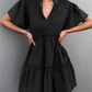 Women's Ruffled Boho Pleated Tie V Neck Lace Dress
