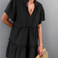 Women's Ruffled Boho Pleated Tie V Neck Lace Dress