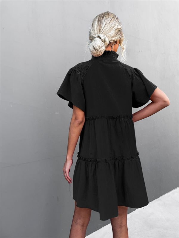 Women's Ruffled Boho Pleated Tie V Neck Lace Dress