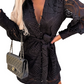 Women's Solid Color Lace Detail Collar Long Sleeve Shirtdress