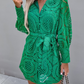 Women's Solid Color Lace Detail Collar Long Sleeve Shirtdress