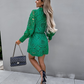 Women's Solid Color Lace Detail Collar Long Sleeve Shirtdress