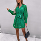 Women's Solid Color Lace Detail Collar Long Sleeve Shirtdress