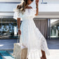 Women's White Boho Lace Off Shoulder Maxi Dress