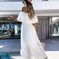 Women's White Boho Lace Off Shoulder Maxi Dress