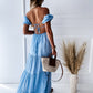 Boho and Trendy Short-Sleeved off-the-shoulder Sexy Backless strappy High-Waisted Dress