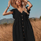 Woven V-Neck Button Up A-line Swing Dress