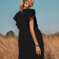 Woven V-Neck Button Up A-line Swing Dress