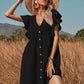 Woven V-Neck Button Up A-line Swing Dress