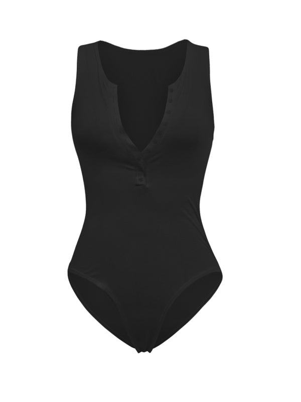 Women's Sexy Ribbed Button Front Sleeveless Bodysuit