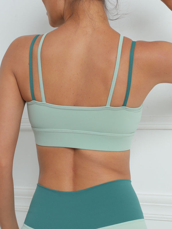 Women's Contrast Color Splicing Fitness Sports Yoga Cross Bra