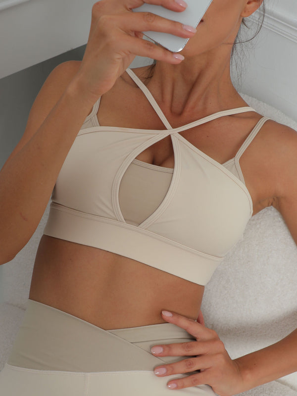 Women's Contrast Color Splicing Fitness Sports Yoga Cross Bra