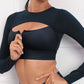 Women's Contrast Stitching Fitness Sports Yoga Bra Cut Out Zipper Front Long Sleeve Top