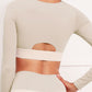 Women's Contrast Stitching Fitness Sports Yoga Bra Cut Out Zipper Front Long Sleeve Top