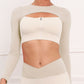 Women's Contrast Stitching Fitness Sports Yoga Bra Cut Out Zipper Front Long Sleeve Top