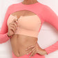 Women's Contrast Stitching Fitness Sports Yoga Bra Cut Out Zipper Front Long Sleeve Top