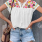 Embroidered Boho Native Tassel Tie Collar Batwing Sleeve Shirt