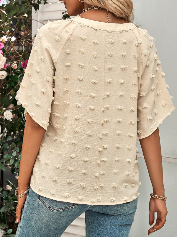 Boho Swiss Dot Notched Neck Blouse