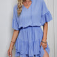 Women's Solid Color Bohemian Flutter Sleeve Ruffle Mini Dress