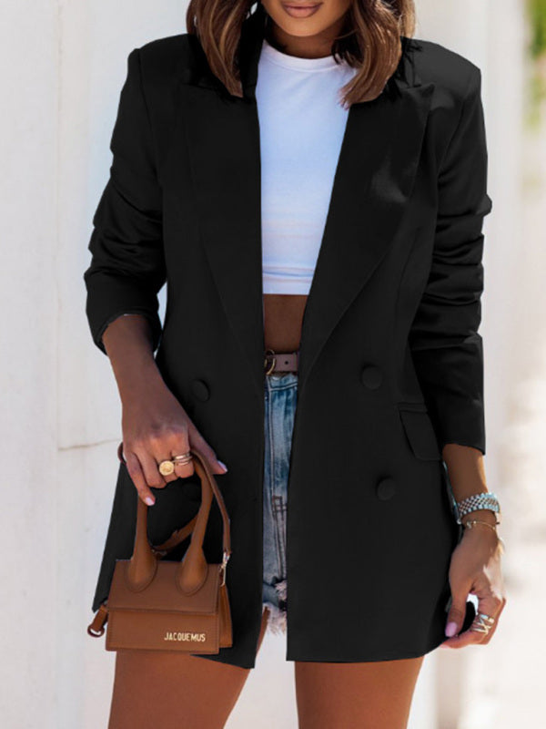 Trendy Long Sleeved Double Breasted Collar Jacket