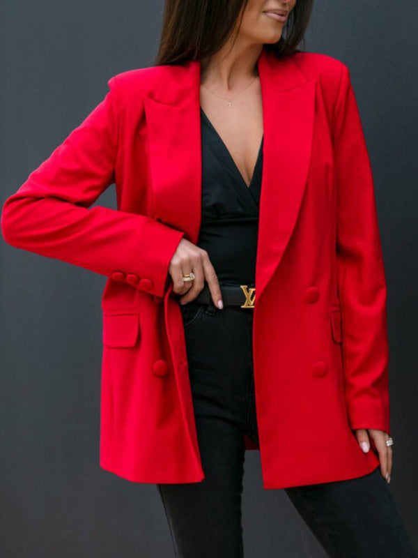Trendy Long Sleeved Double Breasted Collar Jacket