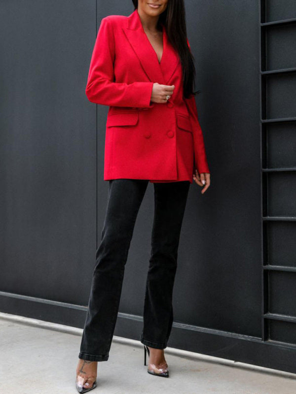 Trendy Long Sleeved Double Breasted Collar Jacket