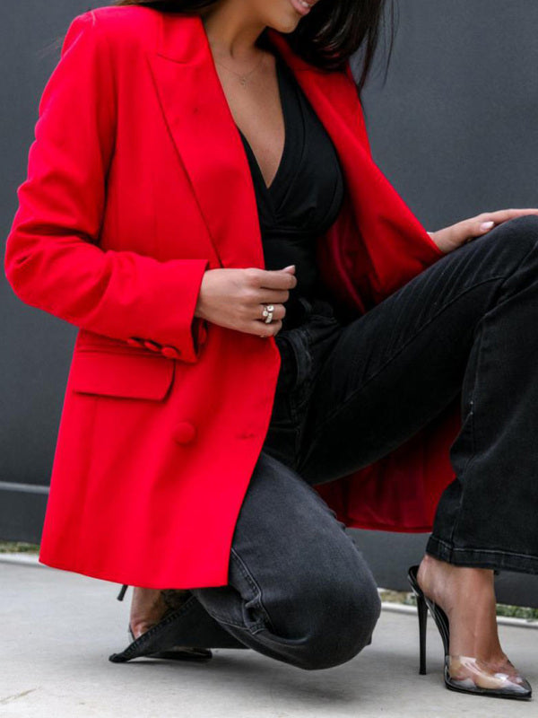 Trendy Long Sleeved Double Breasted Collar Jacket