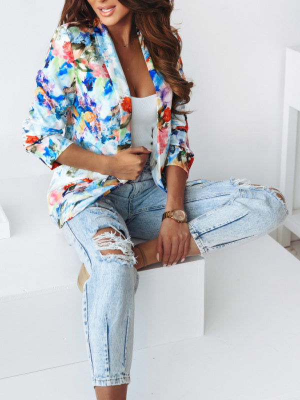 Fashion Spring Floral Casual Suit Jacket