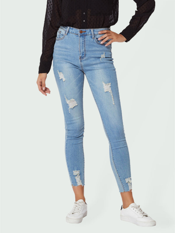Women's Ripped Raw Hem Skinny Jeans