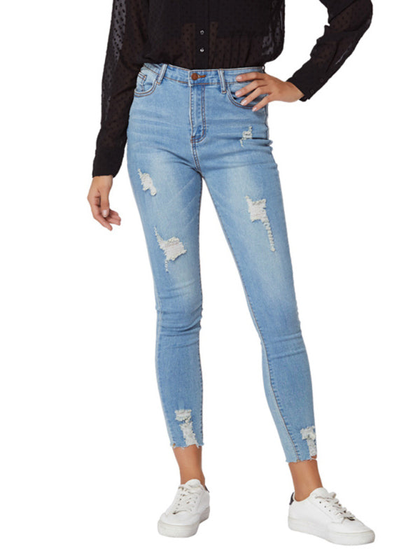 Women's Ripped Raw Hem Skinny Jeans