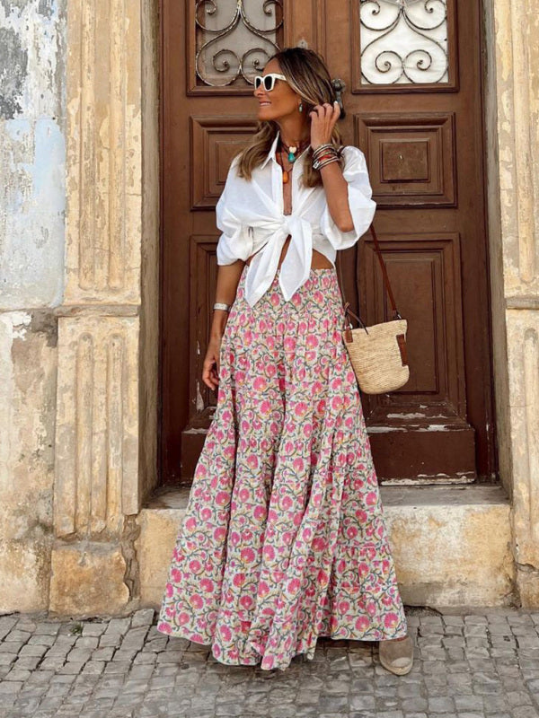 Smocked Waist Resort Style Printed Maxi Skirt – OliverandJade