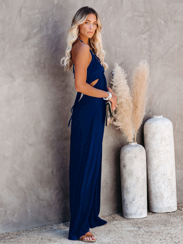 U-Neck Halter Backless Wide Leg Jumpsuit