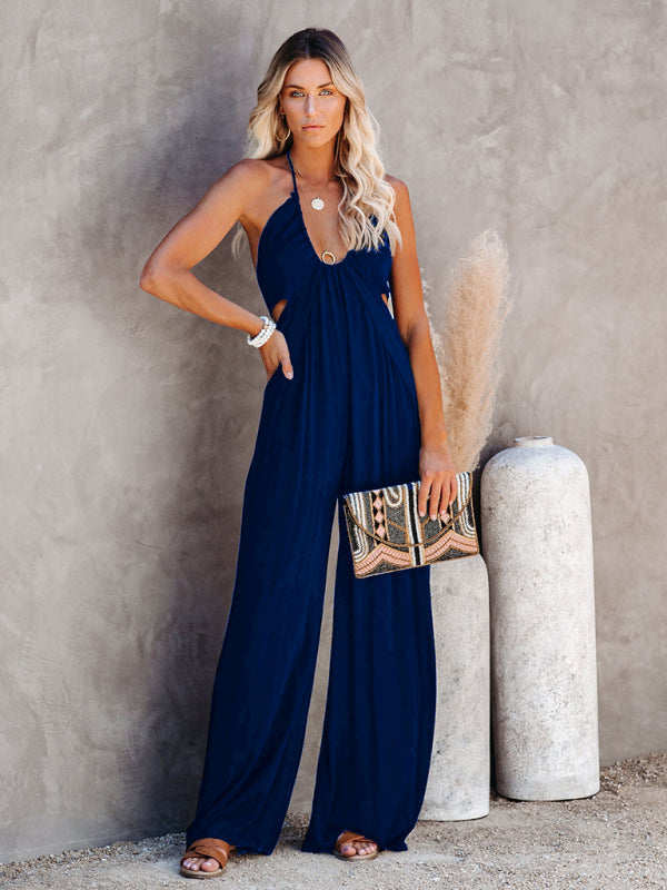 U-Neck Halter Backless Wide Leg Jumpsuit